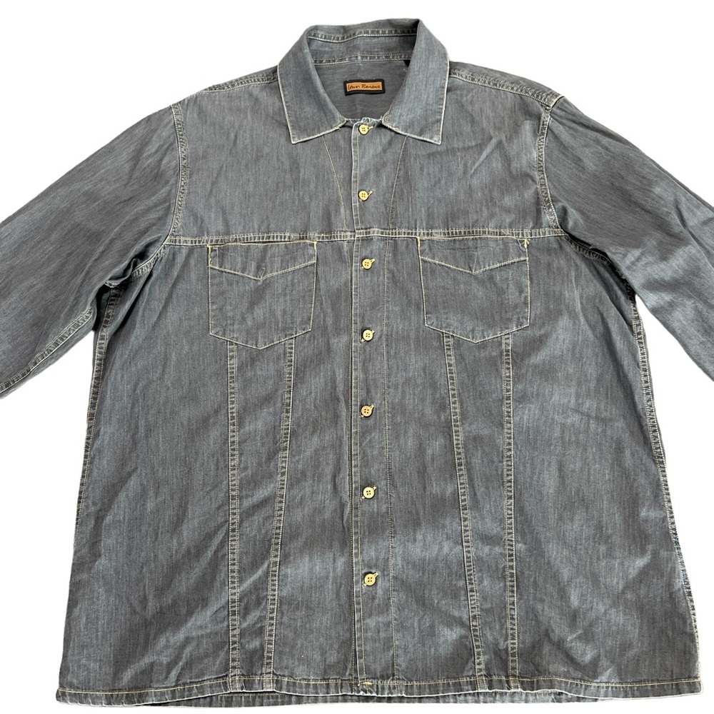 LENOR ROMANO 100% Cotton Grey Denim Button Down Shirt Men’s Size 2XL EUC